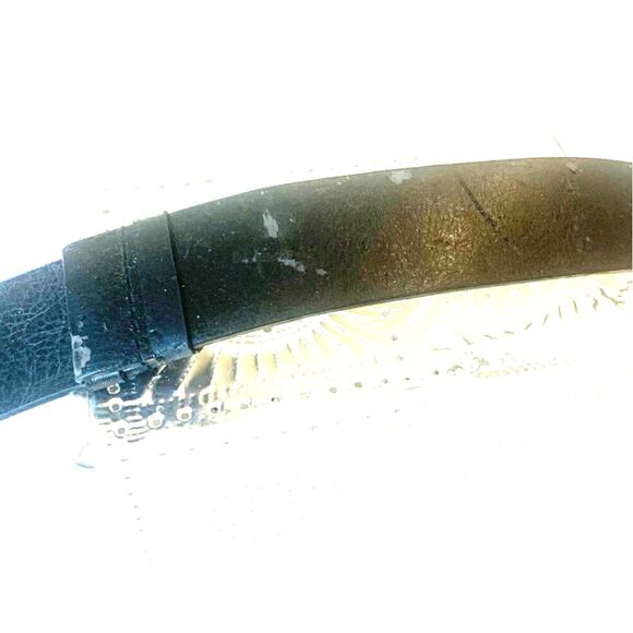 Chico's Leather Wide Belt M/L Black Double Ring Silver Buckle Adjustable Stylish - Picture 5 of 5